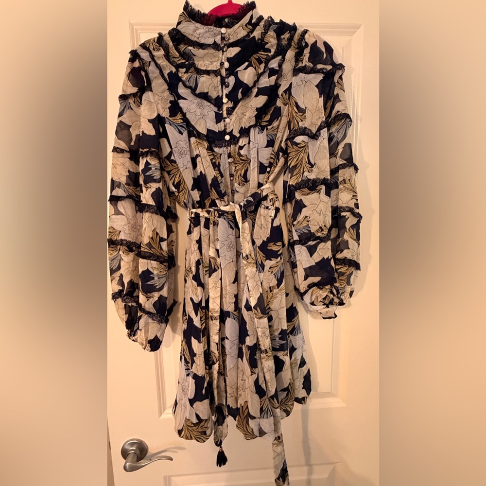 Reserved Navy and Cream Floral Long Sleeve Dress